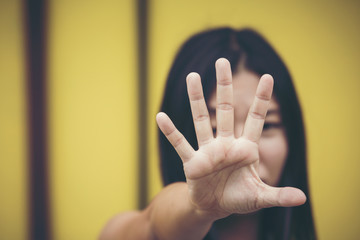 Violence, Abuse, Punishment, Woman raised her hand for dissuade, campaign stop violence against...