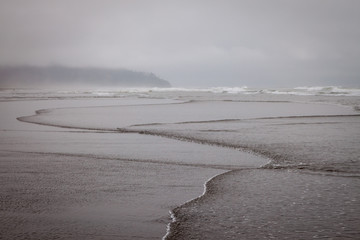 A cold and rainy day on the beach in Washington, USA