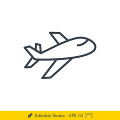 Plane (Flight) Icon / Vector - In Line / Stroke Design