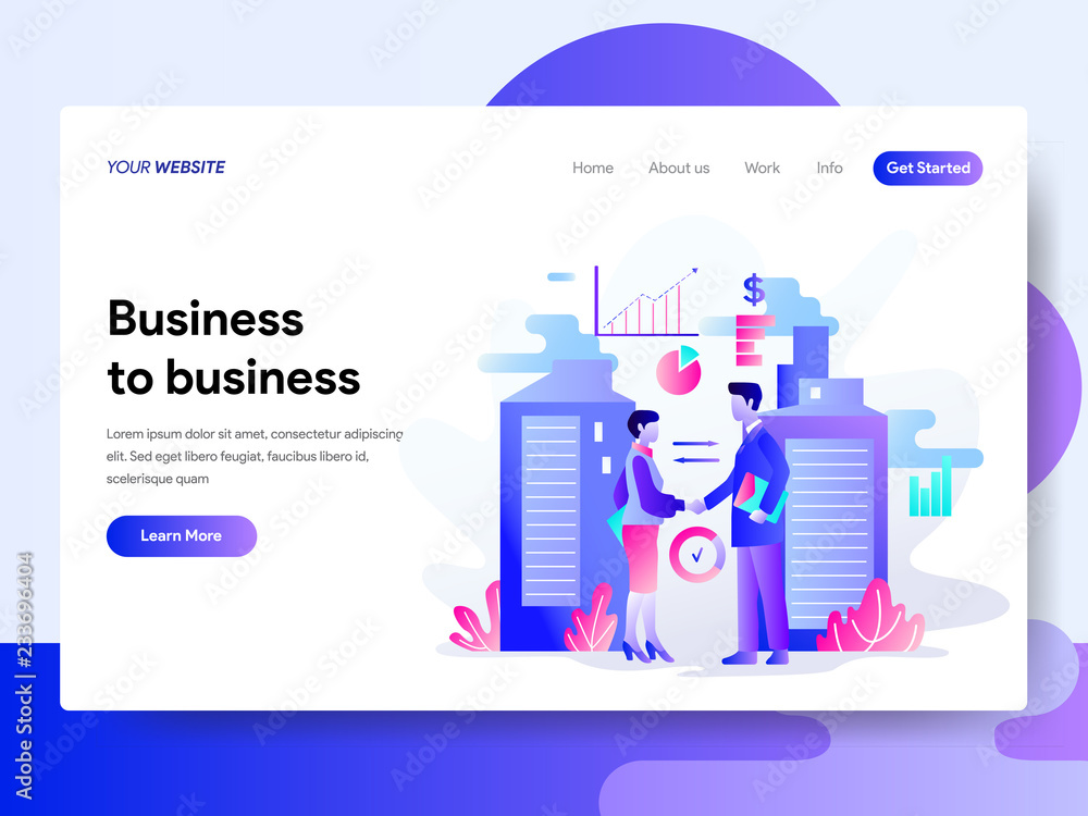 Poster landing page template of business to business concept. modern flat design concept of web page design