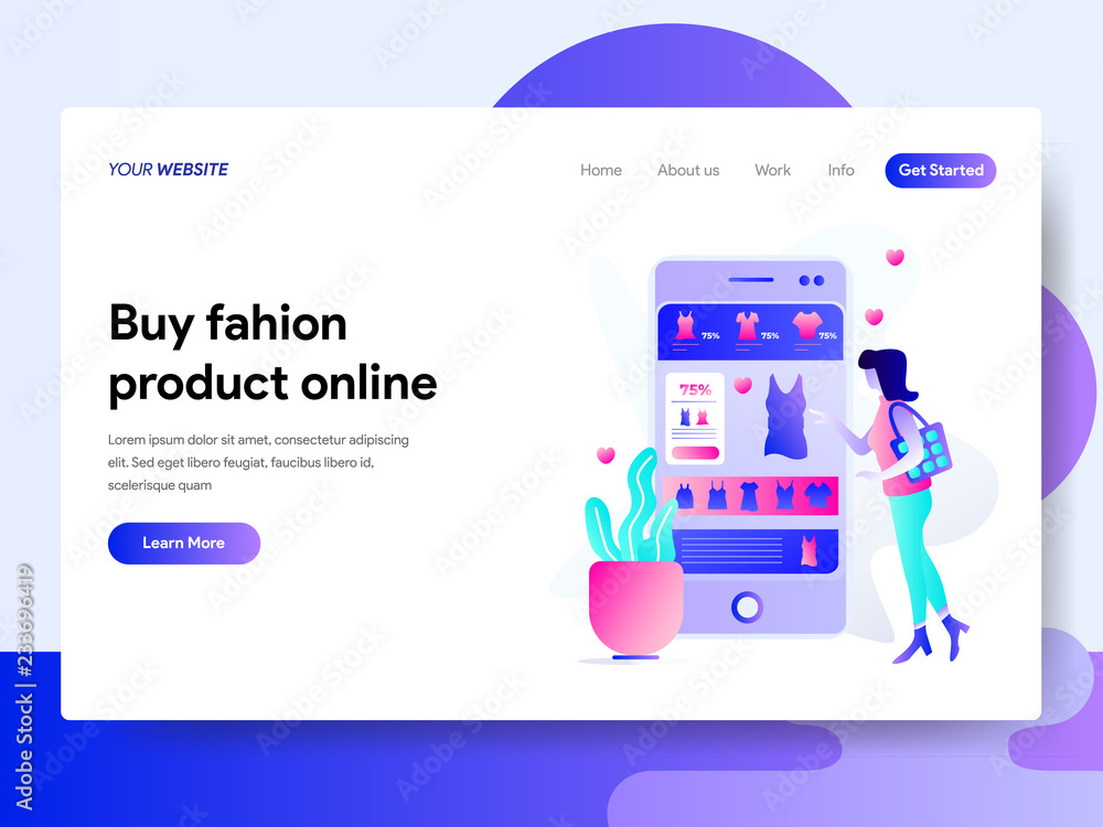 Poster landing page template of online shopping. modern flat design concept of web page design for website 