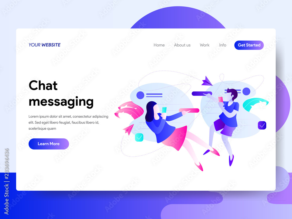 Wall mural landing page template of chat messaging concept. modern flat design concept of web page design for w