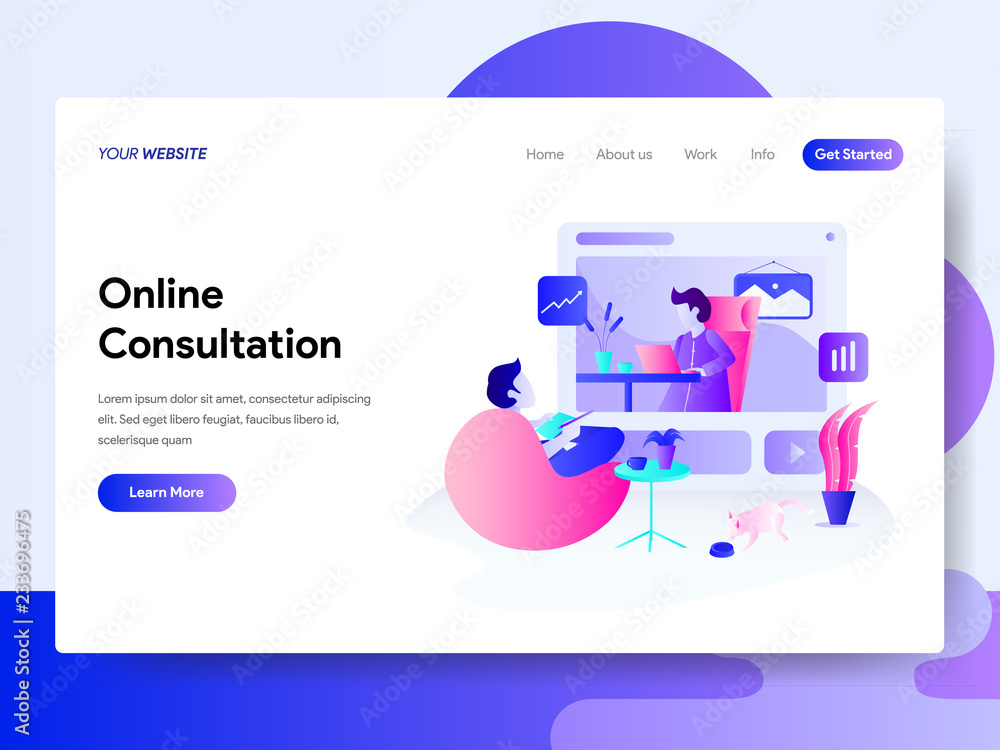 Poster landing page template of online consultation concept. modern flat design concept of web page design 