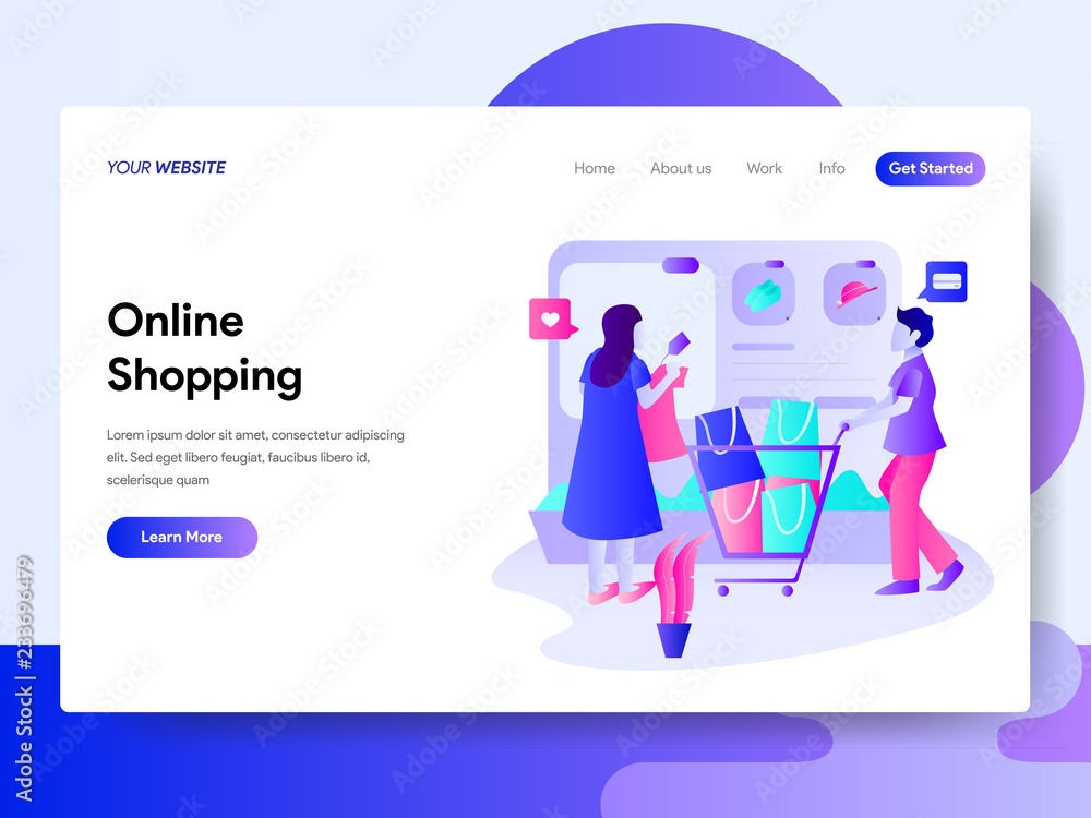 Poster landing page template of online shopping. modern flat design concept of web page design for website 