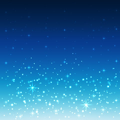 Abstract glowing Christmas, festive background, snow, sparkles and glowing elements on blue background.