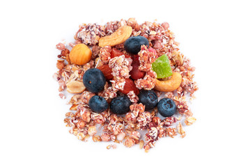 Granola healthy breakfast isolated on white background