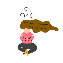 Vector illustration with woman meditating in lotus asana