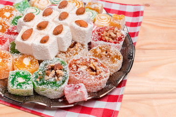 Turkish delight on a wooden table