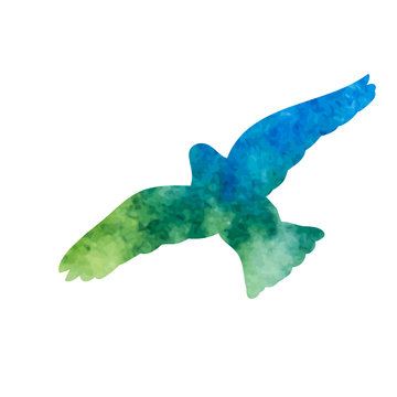 vector isolated blue watercolor flying dove silhouette