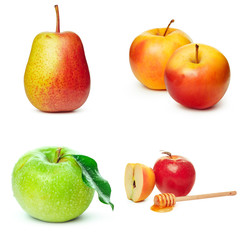Collage of photos for Jewish New Year Holiday Rosh Hashana isolated on white background
