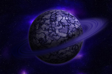 Planet with ring on stars background