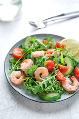 Shrimp avocado arugula salad