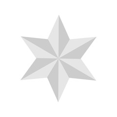 Six point 3D silver star on white background