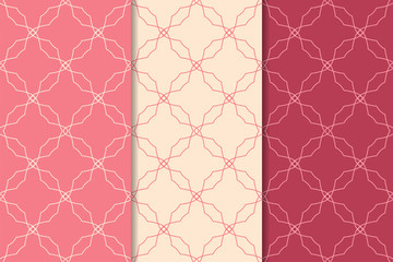 Cherry red geometric set of seamless patterns