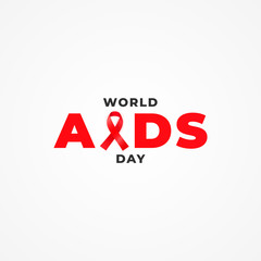 Minimalist typography poster with awareness red ribbon for World AIDS Day.