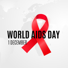1 of December - WORLD AIDS DAY. Background with red cancer ribbon for HIV alertness campaign.