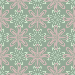 Green floral background. Seamless pattern with flower designs