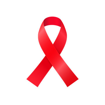 Red awareness ribbon isolated on white background - symbol of HIV and Cancer solidarity campaigns. Worldwide sign of World AIDS Day