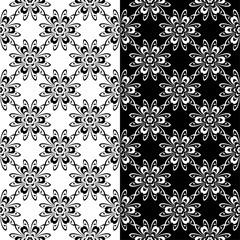 Black and white floral backgrounds. Set of monochrome seamless patterns