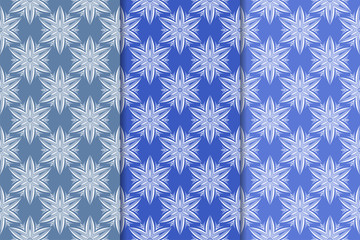 Set of blue floral designs. Vertical blue seamless patterns