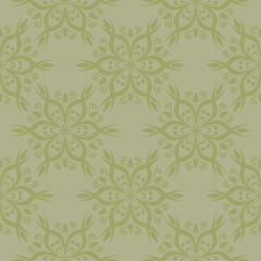 Olive green floral seamless pattern. Ornamental background