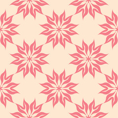 Red floral seamless pattern on beige background