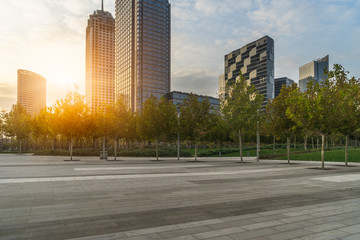 modern buildings and empty pavement in china.