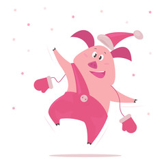 Obraz na płótnie Canvas Funny cartoon pig with santa hat
