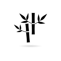 Black Tropical leaves bamboo tree icon or logo