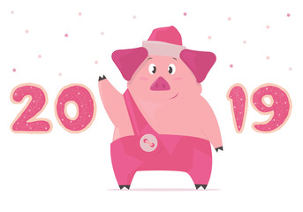 Illustration on the theme of new year 2019 with cute pig