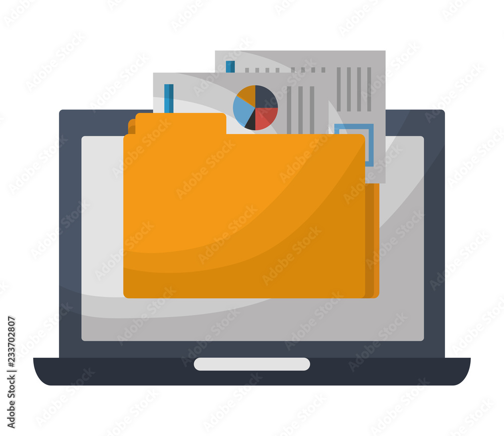 Poster laptop computer folder file report papers