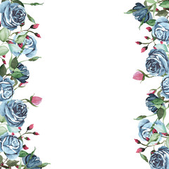 Watercolor indigo swan collection with gold elements, white Indigo silhouettes, flowers, leaves, twigs, wreaths, frames, borders, seamless patterns, ready-made cards, bouquets for weddings, invitation