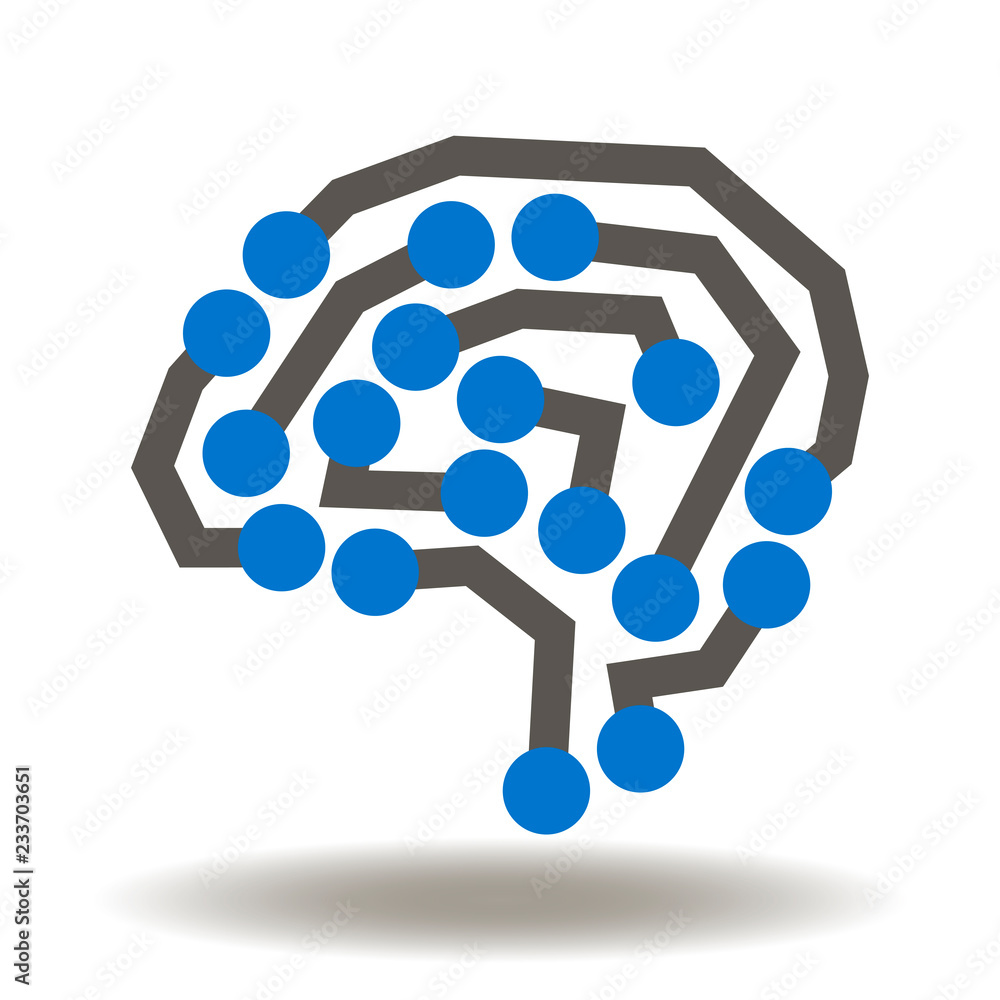 Poster brain circuit icon vector. ai micro chip logo. computing machine learning logo.