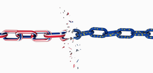 europen england flag chain broken brexit - 3d rendering