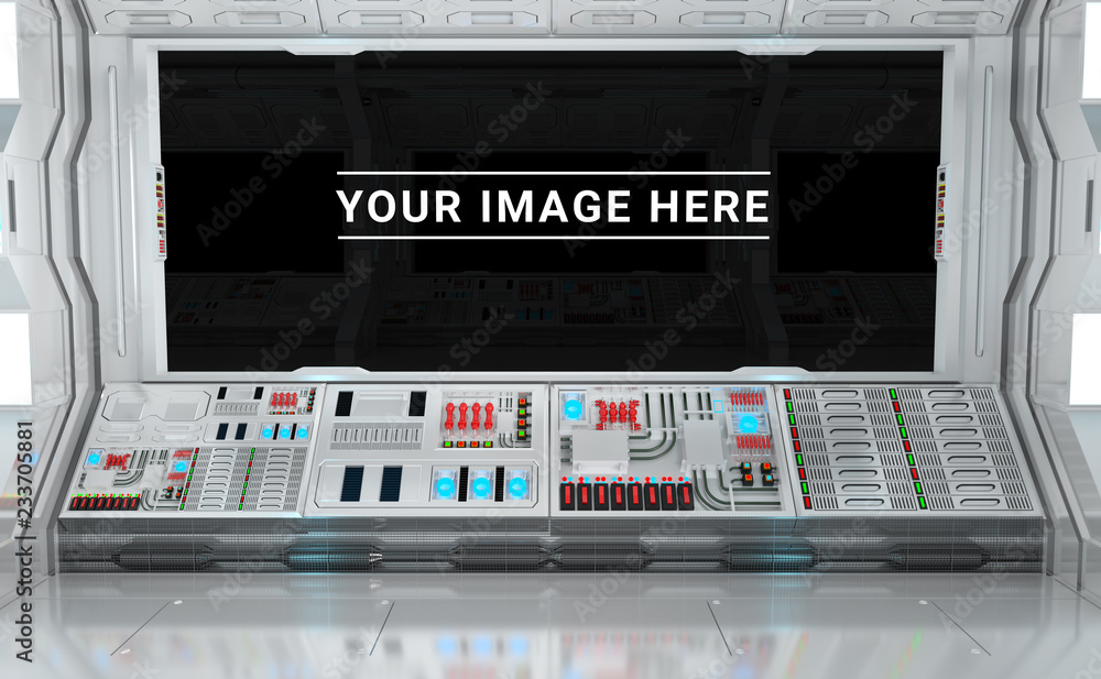 Aufkleber white spaceship interior with large window view 3d rendering