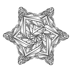 Vector abstract black and white ethnic snowflake mandala motif
