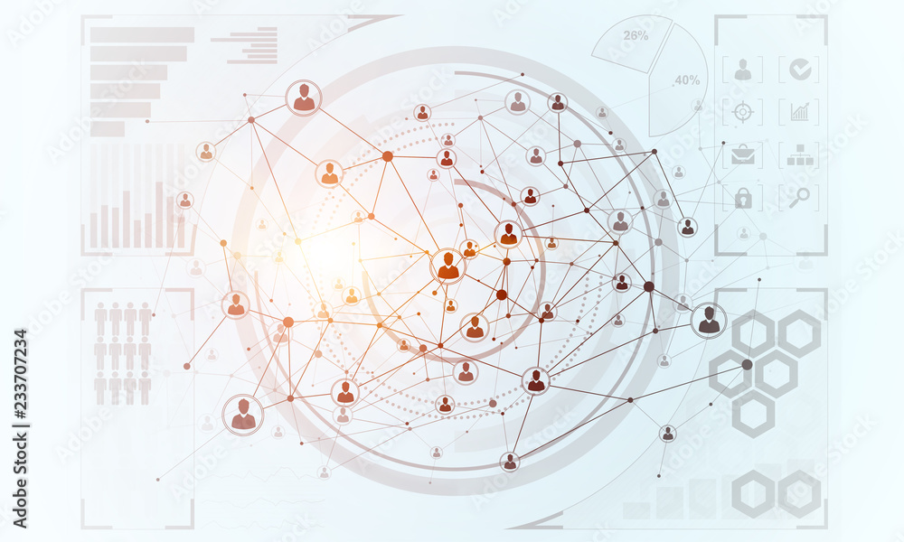 Poster lines and dots as networking idea drawn on white background