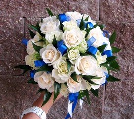 Bridal bouquet (on the handle). white and blue