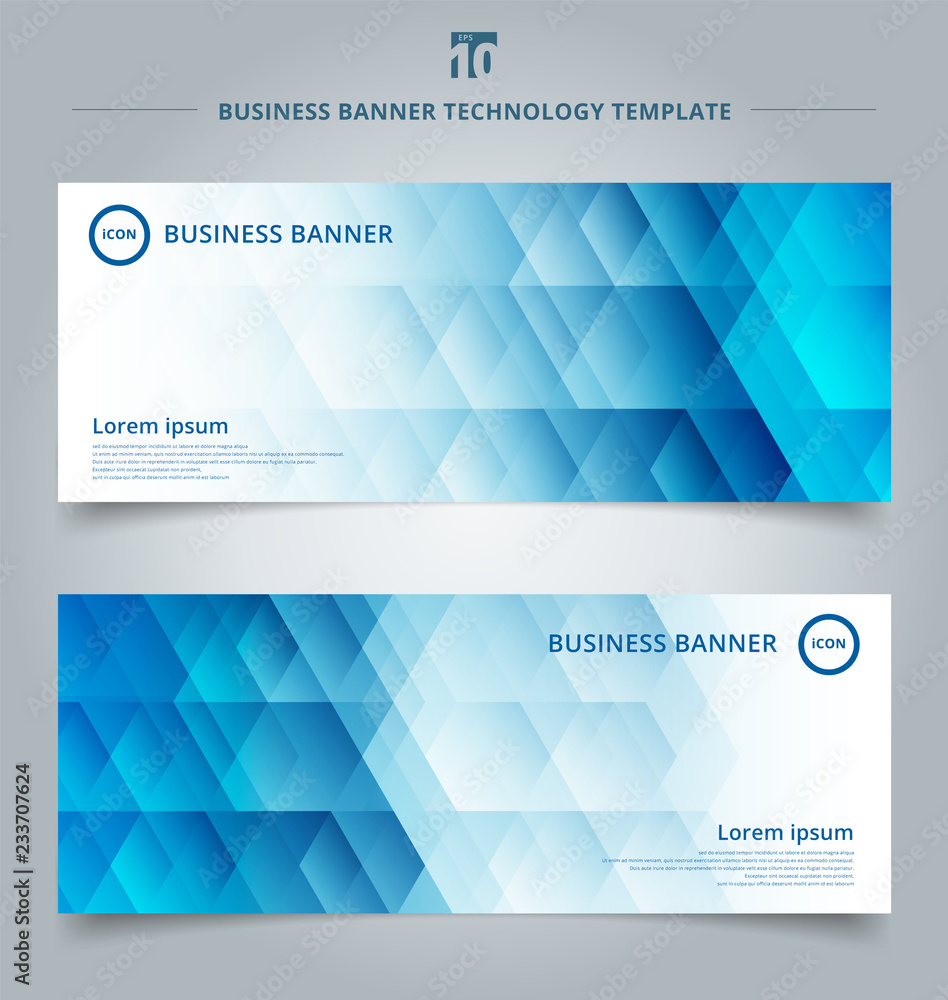 Poster set of template banner web geometric hexagon pattern blue background technology concept.