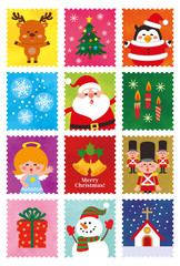 「かわいいクリスマスの切手セット」ベクターイラスト素材