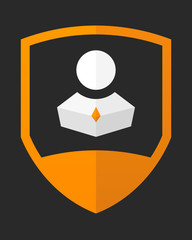 Protection logo. Team logotype design. Group people. Secure icon. One chcracter and shield.