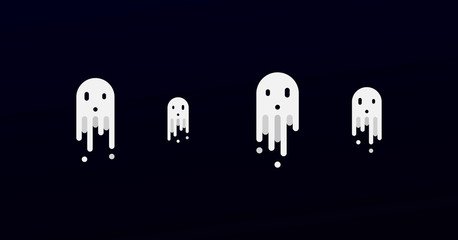 White cute ghosts on dark background. Halloween ghosts.