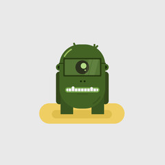 Character design. Green one eyed alien with glasses. Robot android. Orc. Flat design character. Funny friend.