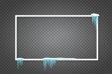 Poster template with realistic snow and icicles. Beautiful winter christmas background. Vector
