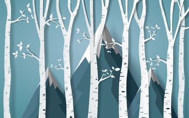 Forest of winter season,Paper vector Illustration.