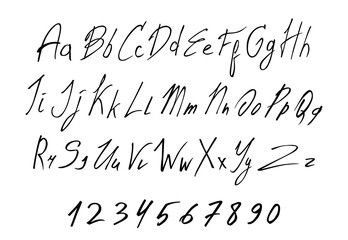 Naklejka premium Black of Handwritten lettering vector font aphabet. Isolated on White background