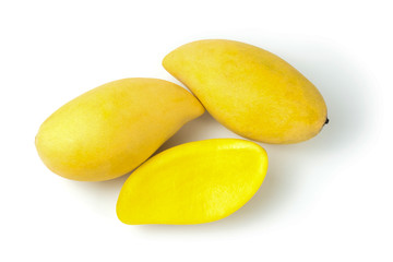 Mango ripe fresh fruit. top view Isolated on a white background and clipping path.