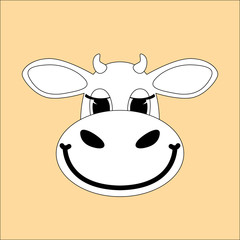 cartoon cow face .flat style.front view.vector