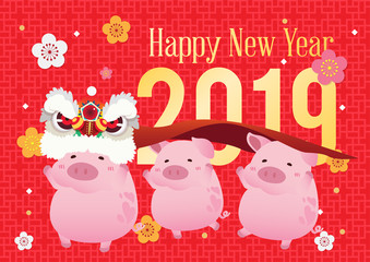 happy pig new year 2019 illustrator vector