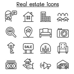 Real estate icon set in thin line style